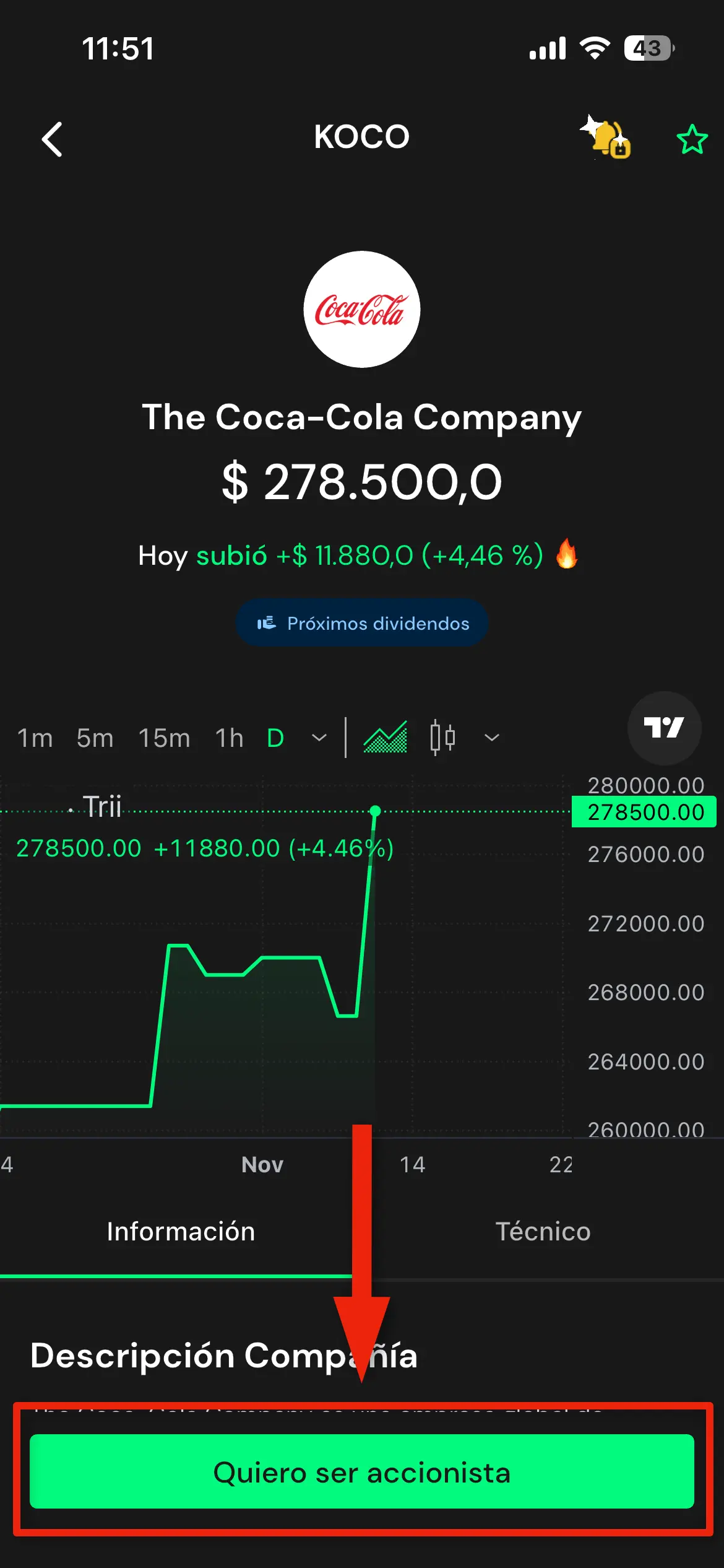 como comprar acciones de Coca Cola a través de Trii paso #3