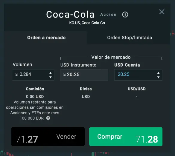 Comprar acciones de Coca Cola en XTB - Paso 4