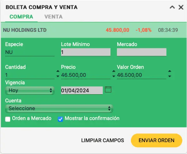 orden de compra de nubank en valores bancolombia